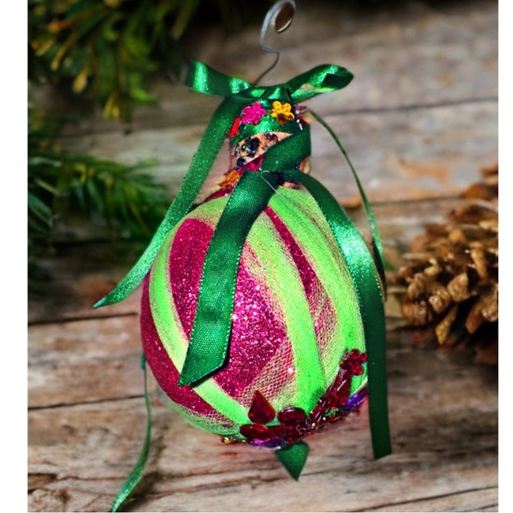Merry & Lime Retro Jewel Adorned Christmas Tree Ornament - Picture 1 of 15